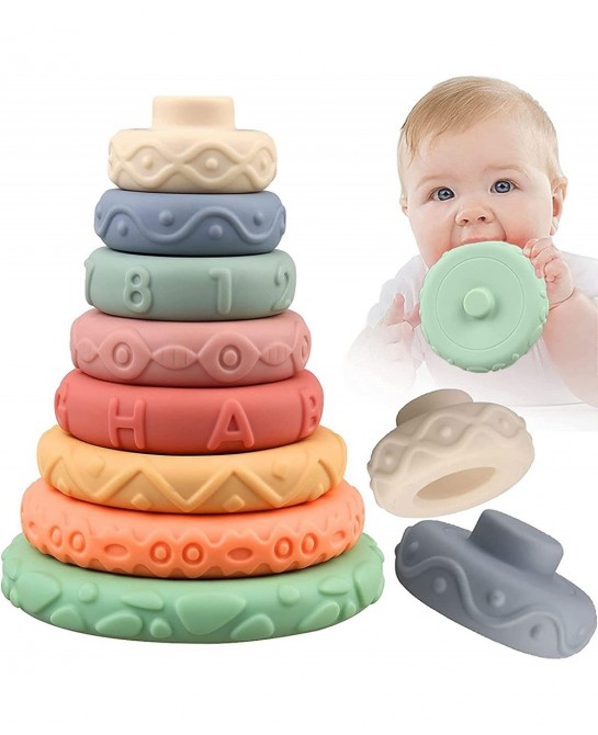 8 Pcs Stacking Rings Soft Toys for Babies 6 Months and up Old Girls Boys - Toddlers Sensory Educational Montessori Baby Block...