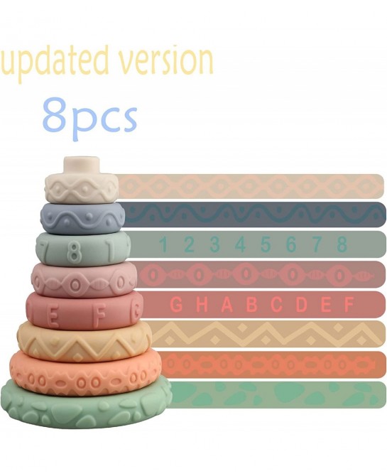 8 Pcs Stacking Rings Soft Toys for Babies 6 Months and up Old Girls Boys - Toddlers Sensory Educational Montessori Baby Block...