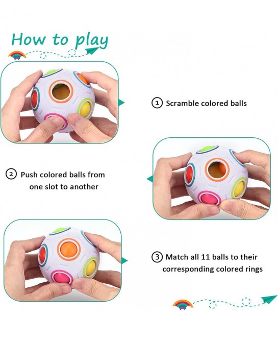 4 Pieces Magic Puzzle Fidget Ball Colorful Cube Light Rainbow Glow Puzzle Ball Brain Teaser Stress Reliever Puzzle Ball Toy F...