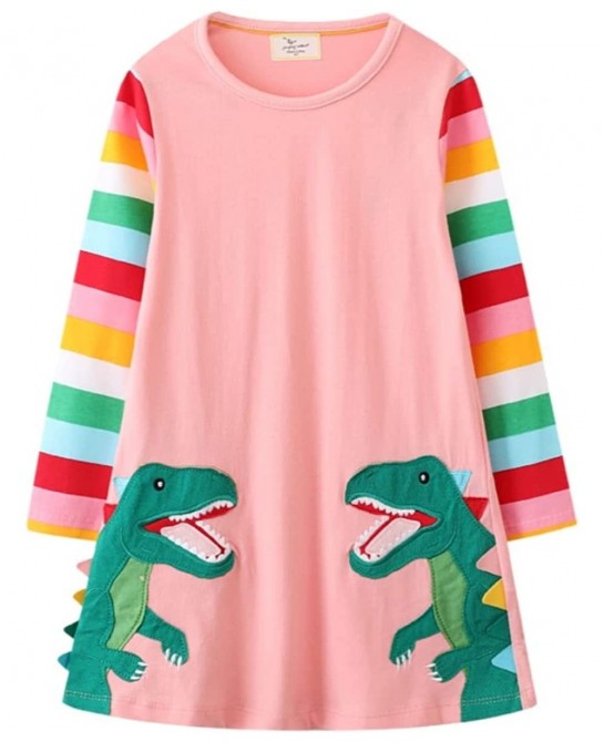 Toddle Girls A-Line Dress Rainbow Pattern Cotton Dresses Crewneck Long Sleeve Striped Spring Fall Winter Casual Girl Clothes ...