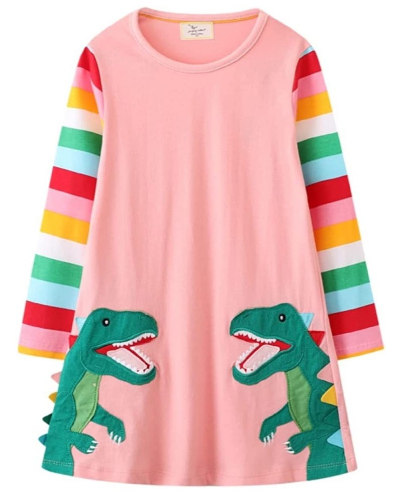 Toddle Girls A-Line Dress Rainbow Pattern Cotton Dresses Crewneck Long Sleeve Striped Spring Fall Winter Casual Girl Clothes ...