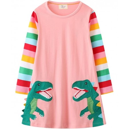 Toddle Girls A-Line Dress Rainbow Pattern Cotton Dresses Crewneck Long Sleeve Striped Spring Fall Winter Casual Girl Clothes ...