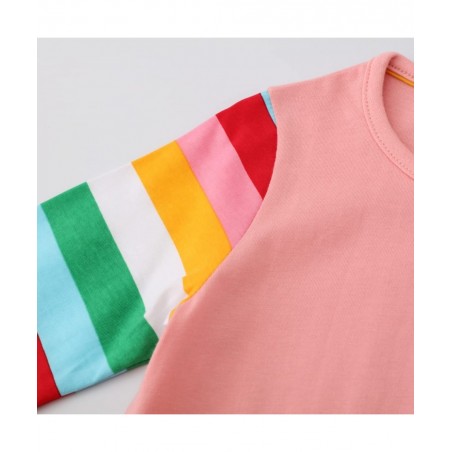Toddle Girls A-Line Dress Rainbow Pattern Cotton Dresses Crewneck Long Sleeve Striped Spring Fall Winter Casual Girl Clothes ...
