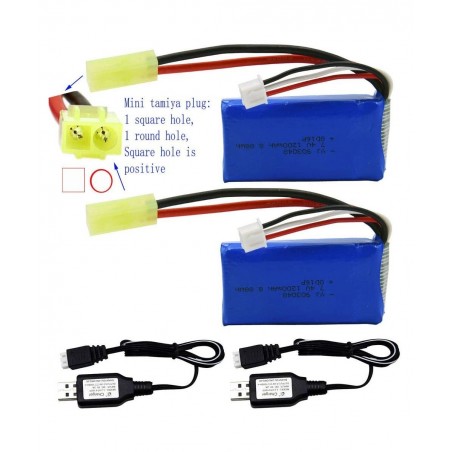 2 Pack 7.4V 1200mAh 8.88Wh Li-PO Battery and 2 USB Charger Cable Replacement for 1/18 Scale 9310 9300 9301E 9302E 9303E 9304E...