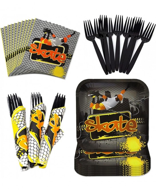 Skate Dinner Value Pack (60 Pieces for 16 Guests) - Skate Party Skates Decorations Skate Party Plates and Napkins Skateboards...