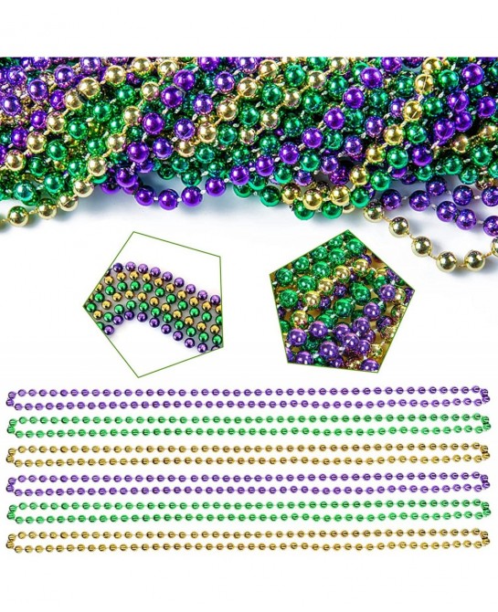 24 Pcs Mardi Gras Beads Necklaces Metallic Colors Necklaces Purple Gold Green Beads Necklaces Accessory for Mardi Gras Themed...