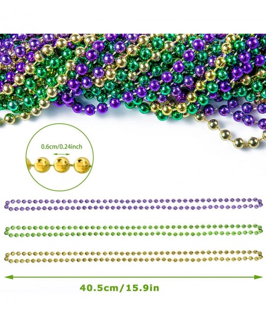24 Pcs Mardi Gras Beads Necklaces Metallic Colors Necklaces Purple Gold Green Beads Necklaces Accessory for Mardi Gras Themed...