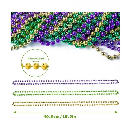 24 Pcs Mardi Gras Beads Necklaces Metallic Colors Necklaces Purple Gold Green Beads Necklaces Accessory for Mardi Gras Themed...