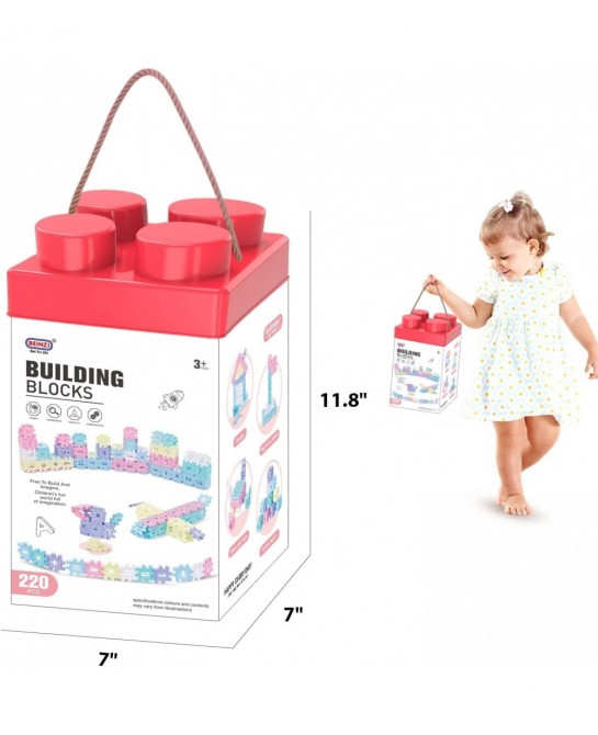 220 Pcs Kids Building Blocks Kit Waffle Building Blocks Mini Toddler Basic Blocks Set Interlocking Mini Puzzle Blocks for Kid...