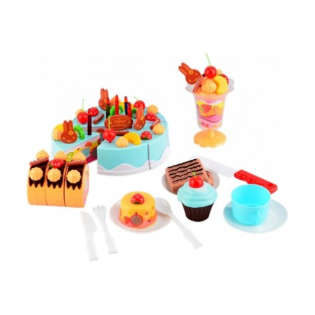Birthday Cake 75pcs Pretend Play Food Toy Set Blue DIY Stickers $27.58 Toy Kitchen Products
