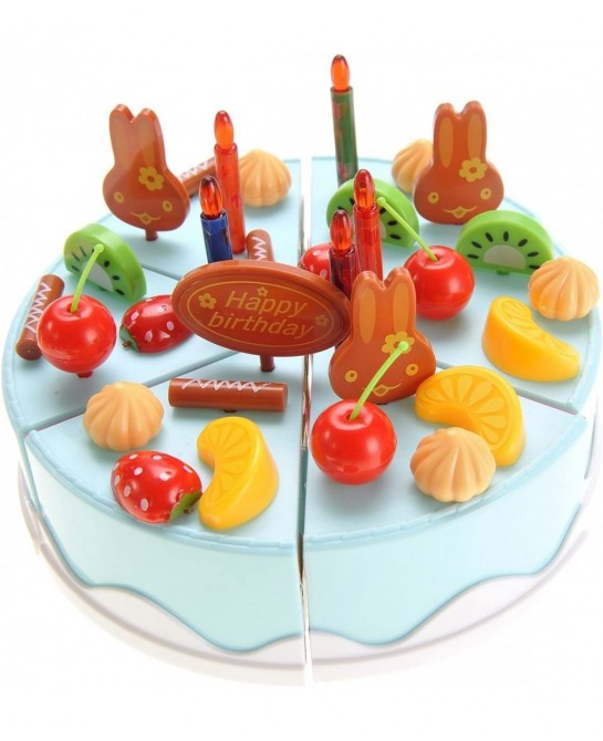 Birthday Cake 75pcs Pretend Play Food Toy Set Blue DIY Stickers $27.58 Toy Kitchen Products