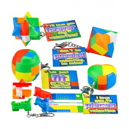 28 Pcs Valentines Day Cards with IQ Puzzles Puzzle Games Brain Teasers Keychain Stress Relief Fidget Puzzle Toy for Kids Vale...