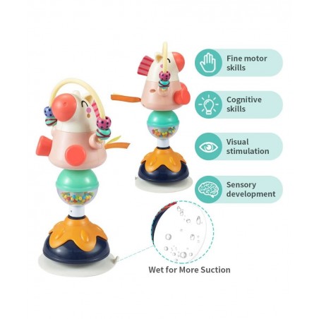 Baby Rattles Toy Infant High Chair Toys with Suction Cup Grab and Spin Sensory Development Toddlers Tray Toy Gifts for 6 12 1...