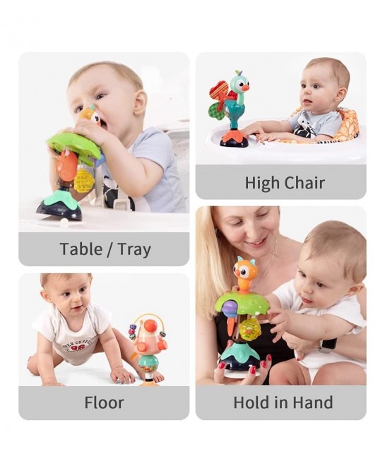 Baby Rattles Toy Infant High Chair Toys with Suction Cup Grab and Spin Sensory Development Toddlers Tray Toy Gifts for 6 12 1...
