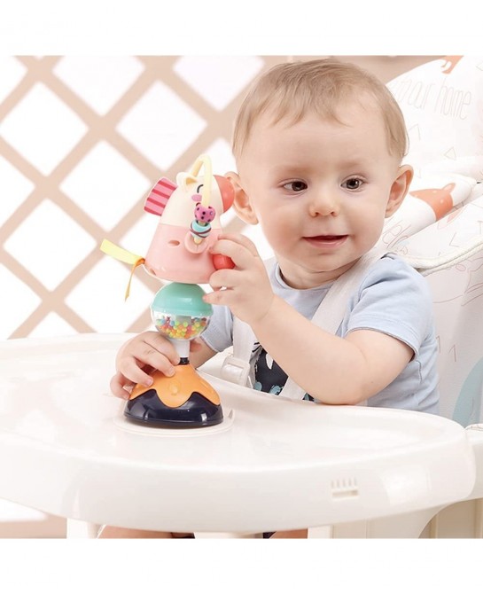 Baby Rattles Toy Infant High Chair Toys with Suction Cup Grab and Spin Sensory Development Toddlers Tray Toy Gifts for 6 12 1...