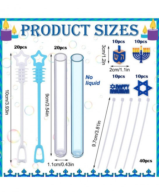 40 Pack Mini Hanukkah Bubble for Kids Party Favor Decoration Happy Hanukkah Purim Menorah Hanukkah Dreidel Hexagram Mini Bott...