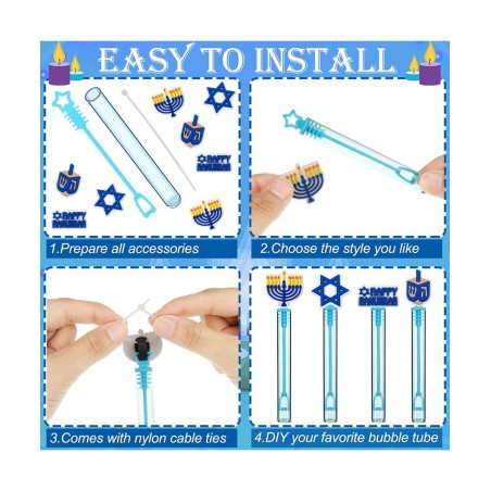 40 Pack Mini Hanukkah Bubble for Kids Party Favor Decoration Happy Hanukkah Purim Menorah Hanukkah Dreidel Hexagram Mini Bott...