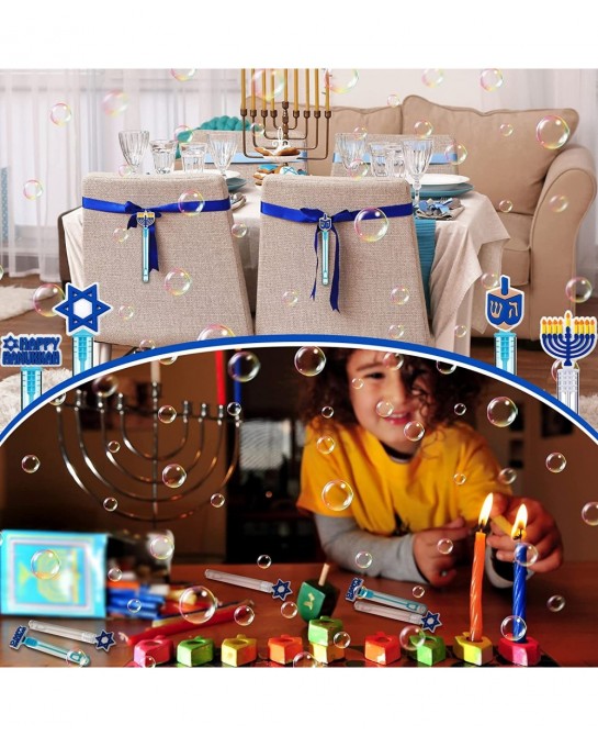 40 Pack Mini Hanukkah Bubble for Kids Party Favor Decoration Happy Hanukkah Purim Menorah Hanukkah Dreidel Hexagram Mini Bott...