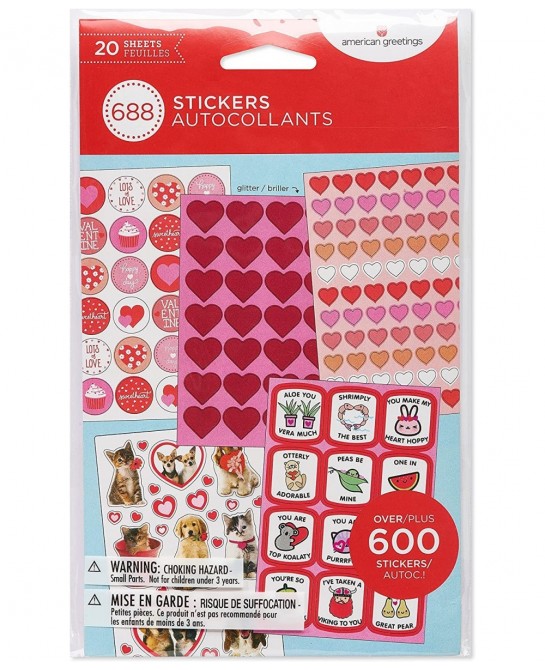 Bulk Valentine's Day Stickers Hearts and Animals (688-Count) $17.72 Kids' Stickers