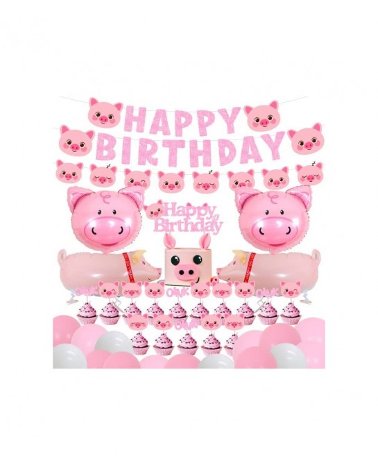 Pig Birthday Party Decorations Supplies Pink Pig Happy Birthday Banner Garland Cake Toppers Walking Pig Balloons for Girls Bi...