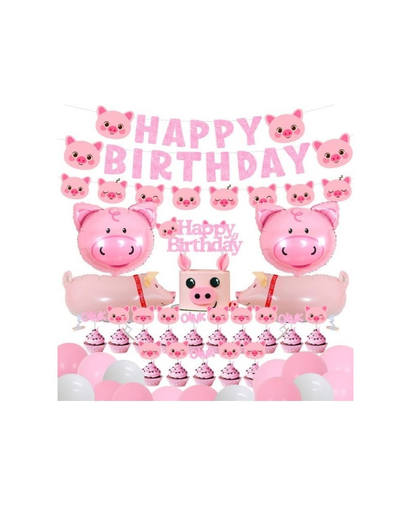 Pig Birthday Party Decorations Supplies Pink Pig Happy Birthday Banner Garland Cake Toppers Walking Pig Balloons for Girls Bi...