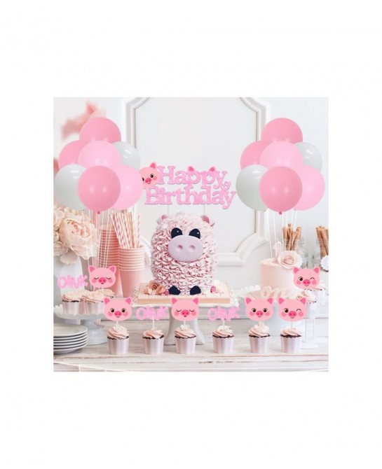 Pig Birthday Party Decorations Supplies Pink Pig Happy Birthday Banner Garland Cake Toppers Walking Pig Balloons for Girls Bi...