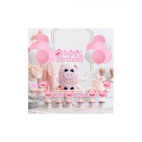 Pig Birthday Party Decorations Supplies Pink Pig Happy Birthday Banner Garland Cake Toppers Walking Pig Balloons for Girls Bi...