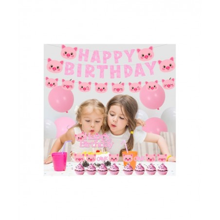 Pig Birthday Party Decorations Supplies Pink Pig Happy Birthday Banner Garland Cake Toppers Walking Pig Balloons for Girls Bi...