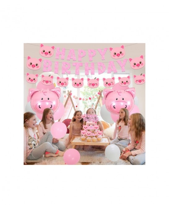 Pig Birthday Party Decorations Supplies Pink Pig Happy Birthday Banner Garland Cake Toppers Walking Pig Balloons for Girls Bi...