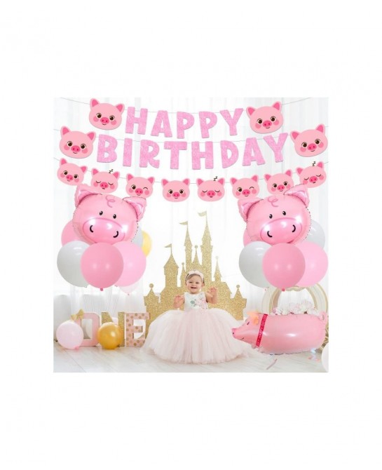 Pig Birthday Party Decorations Supplies Pink Pig Happy Birthday Banner Garland Cake Toppers Walking Pig Balloons for Girls Bi...
