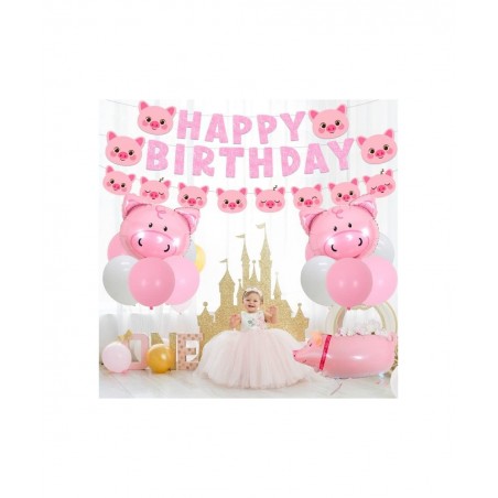 Pig Birthday Party Decorations Supplies Pink Pig Happy Birthday Banner Garland Cake Toppers Walking Pig Balloons for Girls Bi...