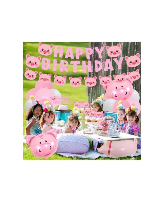 Pig Birthday Party Decorations Supplies Pink Pig Happy Birthday Banner Garland Cake Toppers Walking Pig Balloons for Girls Bi...