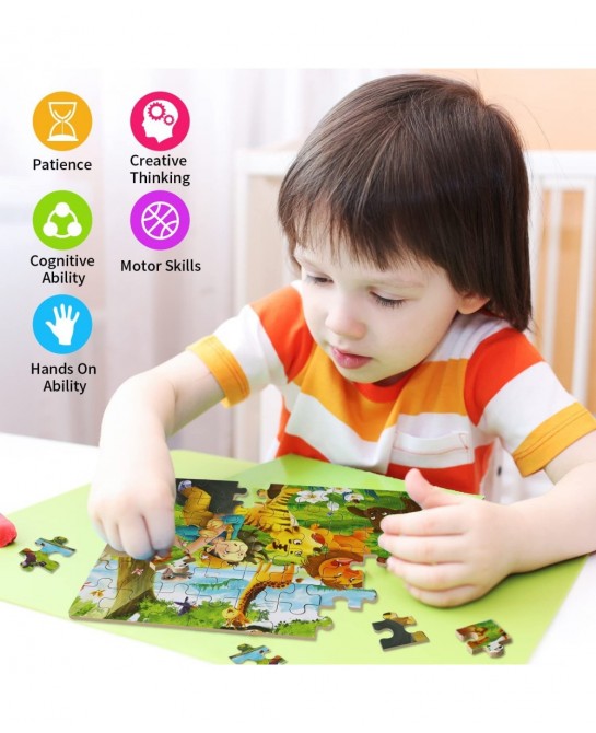 60 Pieces Animal Puzzles Kids Ages 3-5 Wooden Jigsaw Puzzles Montessori Puzzle for Toddler Educational Puzzles Gift for Girls...