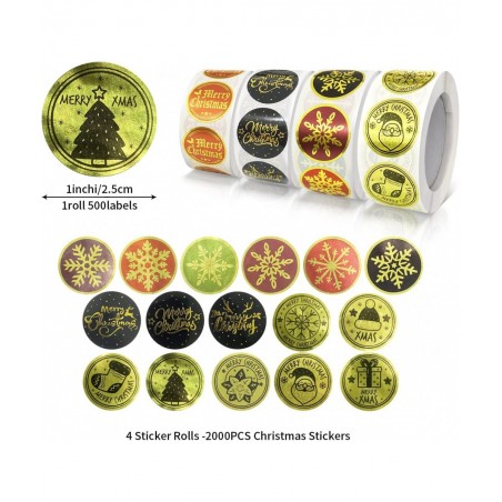 2000 PCS Christmas Stickers Roll 1 Inch Merry Xmas Sticker Removable Waterproof Round Happy Holiday Labels for Envelope Seals...