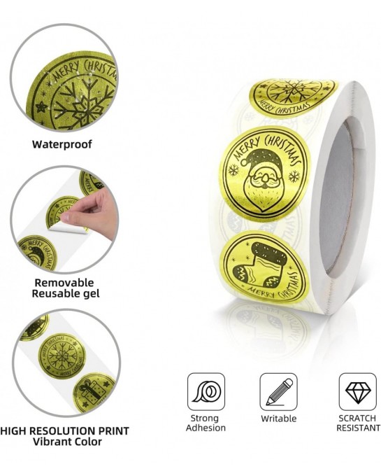 2000 PCS Christmas Stickers Roll 1 Inch Merry Xmas Sticker Removable Waterproof Round Happy Holiday Labels for Envelope Seals...