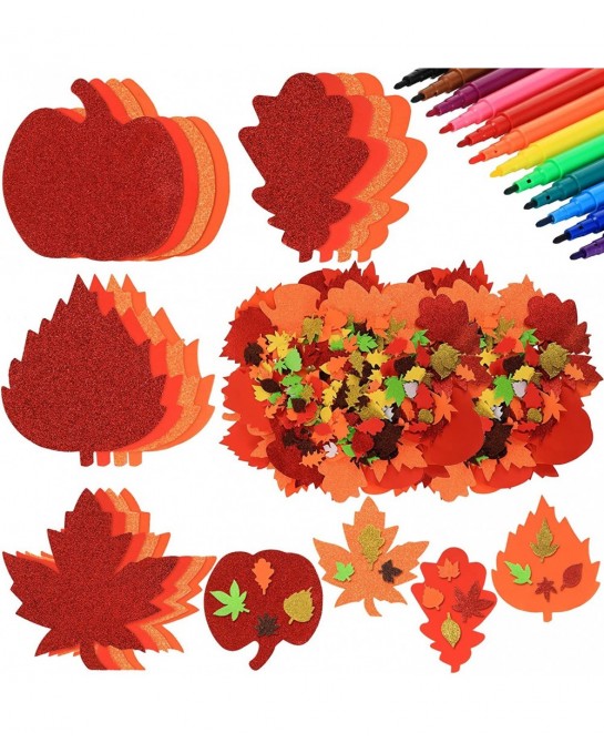 344 Pcs Fall Maple Leaf Stickers Foam Pumpkin Craft Kit Art Crafts Set DIY Thanksgiving Decorations for Kids Boys Girls Hallo...