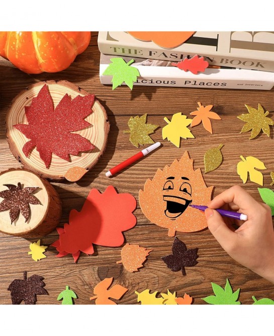 344 Pcs Fall Maple Leaf Stickers Foam Pumpkin Craft Kit Art Crafts Set DIY Thanksgiving Decorations for Kids Boys Girls Hallo...