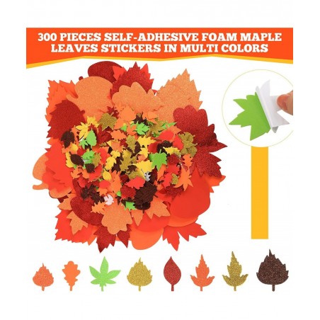 344 Pcs Fall Maple Leaf Stickers Foam Pumpkin Craft Kit Art Crafts Set DIY Thanksgiving Decorations for Kids Boys Girls Hallo...