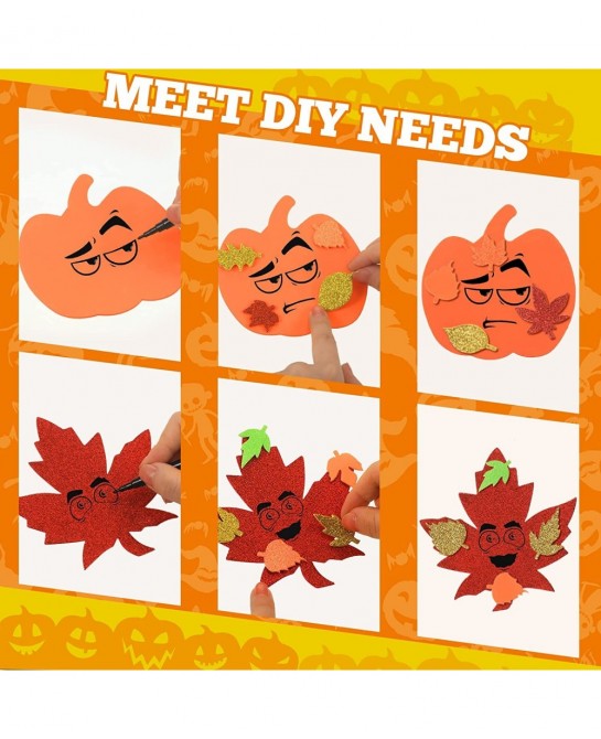 344 Pcs Fall Maple Leaf Stickers Foam Pumpkin Craft Kit Art Crafts Set DIY Thanksgiving Decorations for Kids Boys Girls Hallo...