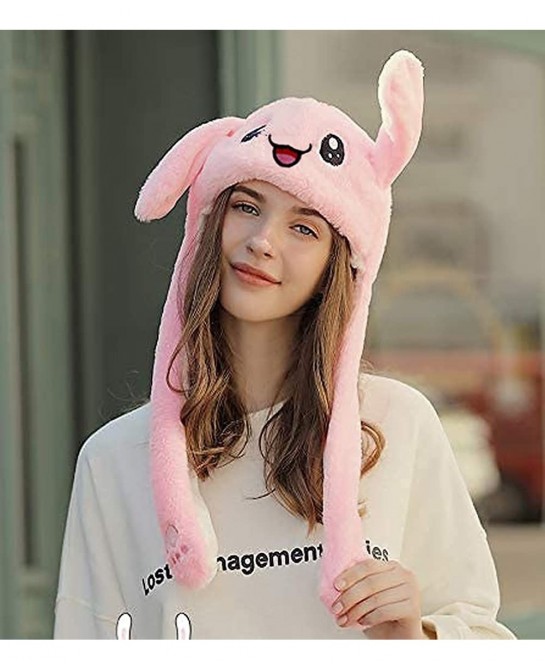 Cute Bunny Hat with Moving Ears for Adults Kids Pinch Ear to Jump Kawaii Plush Rabbit Hat Cap for Party Cosplay $21.41 Kids' ...