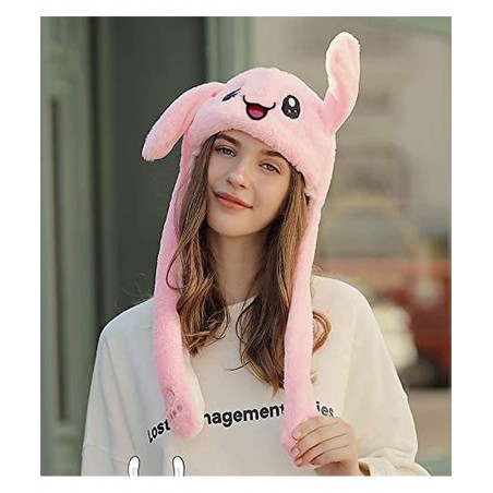 Cute Bunny Hat with Moving Ears for Adults Kids Pinch Ear to Jump Kawaii Plush Rabbit Hat Cap for Party Cosplay $21.41 Kids' ...