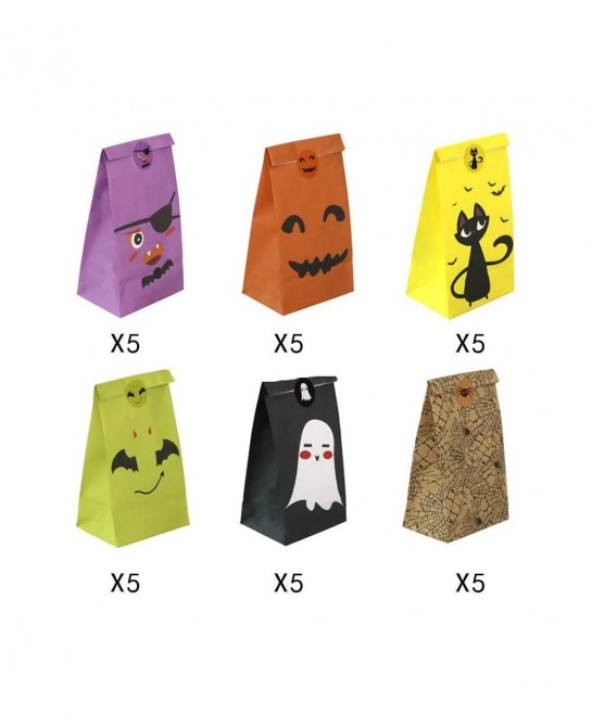 30 Pcs Halloween Treat Bags with Stickers 6 Styles Halloween Candy Bags for Reusable Trick or Treat Halloween Party Favor Bag...