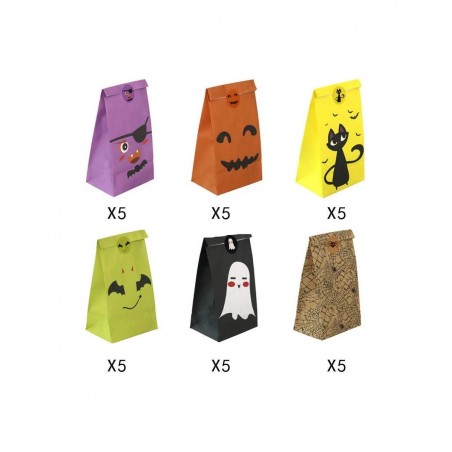 30 Pcs Halloween Treat Bags with Stickers 6 Styles Halloween Candy Bags for Reusable Trick or Treat Halloween Party Favor Bag...