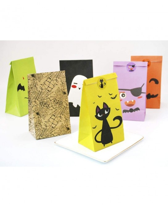 30 Pcs Halloween Treat Bags with Stickers 6 Styles Halloween Candy Bags for Reusable Trick or Treat Halloween Party Favor Bag...