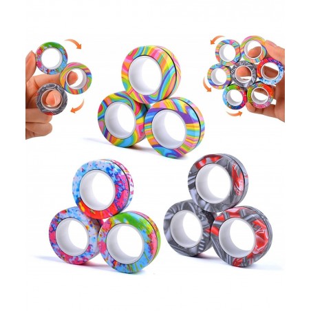 9Pcs Magnetic Ring Fidget Toys Fidget Toy Pack Stress Relief Magnetic Rings ADHD Anxiety Relief Decompression Finger Magnetic...