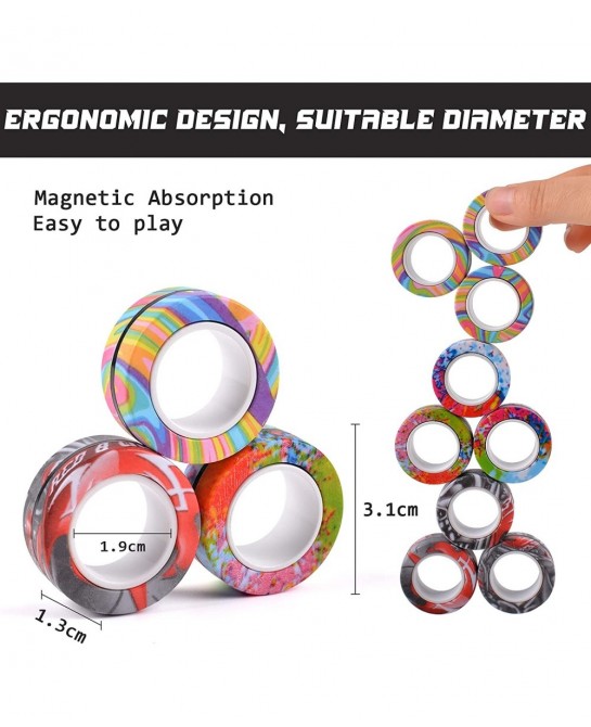9Pcs Magnetic Ring Fidget Toys Fidget Toy Pack Stress Relief Magnetic Rings ADHD Anxiety Relief Decompression Finger Magnetic...