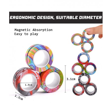 9Pcs Magnetic Ring Fidget Toys Fidget Toy Pack Stress Relief Magnetic Rings ADHD Anxiety Relief Decompression Finger Magnetic...