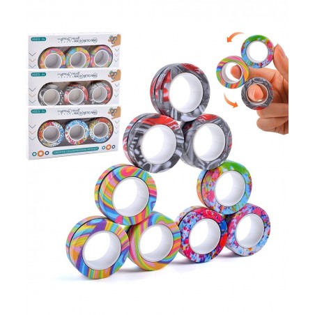 9Pcs Magnetic Ring Fidget Toys Fidget Toy Pack Stress Relief Magnetic Rings ADHD Anxiety Relief Decompression Finger Magnetic...