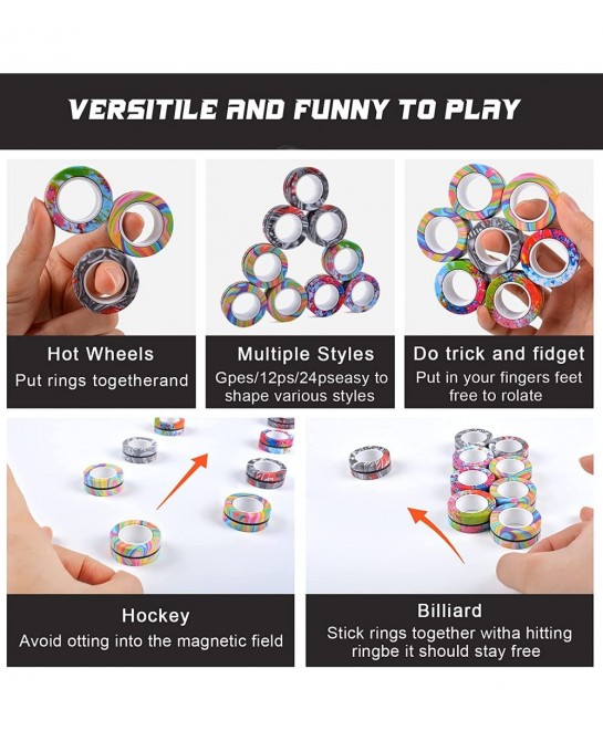 9Pcs Magnetic Ring Fidget Toys Fidget Toy Pack Stress Relief Magnetic Rings ADHD Anxiety Relief Decompression Finger Magnetic...
