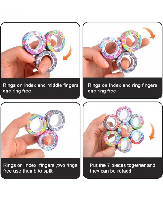 9Pcs Magnetic Ring Fidget Toys Fidget Toy Pack Stress Relief Magnetic Rings ADHD Anxiety Relief Decompression Finger Magnetic...
